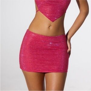 Oh Polly Fuchsia Rhinestone Mini Skirt